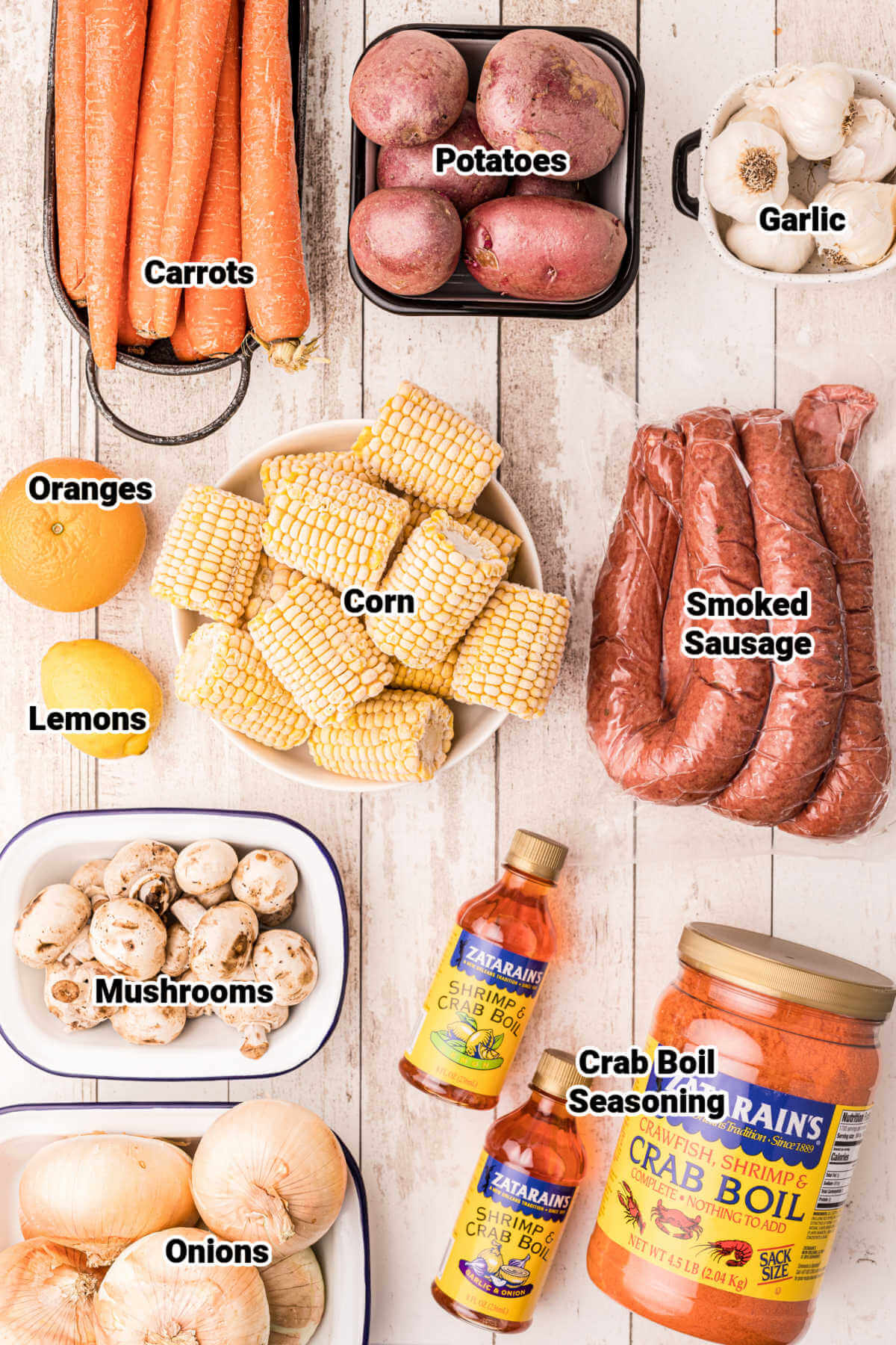 ingredients needed for the crawfish boil