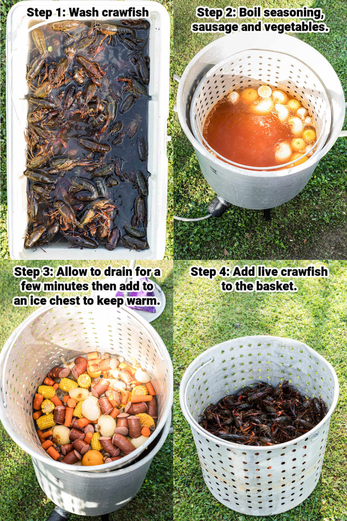 how to boil crawfish steps 1 through 4 - images