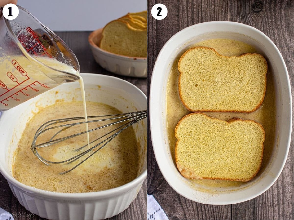 steps 1-2 on how to make french toast with egg