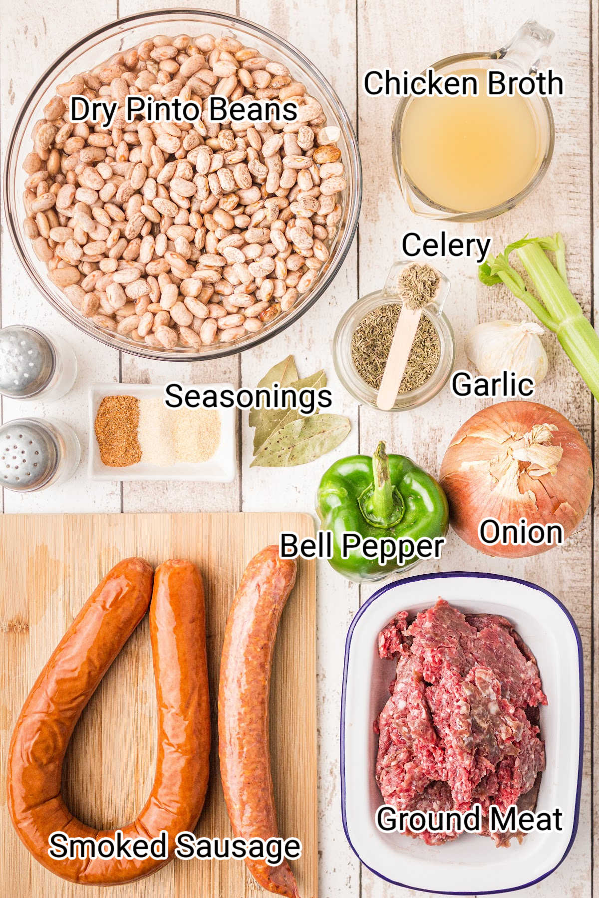 ingredients for some crock pot beans and ham laid out