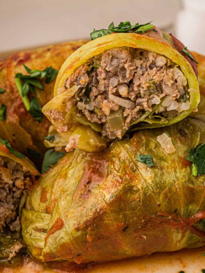 close up of the inside of a traditional cabbage rolls