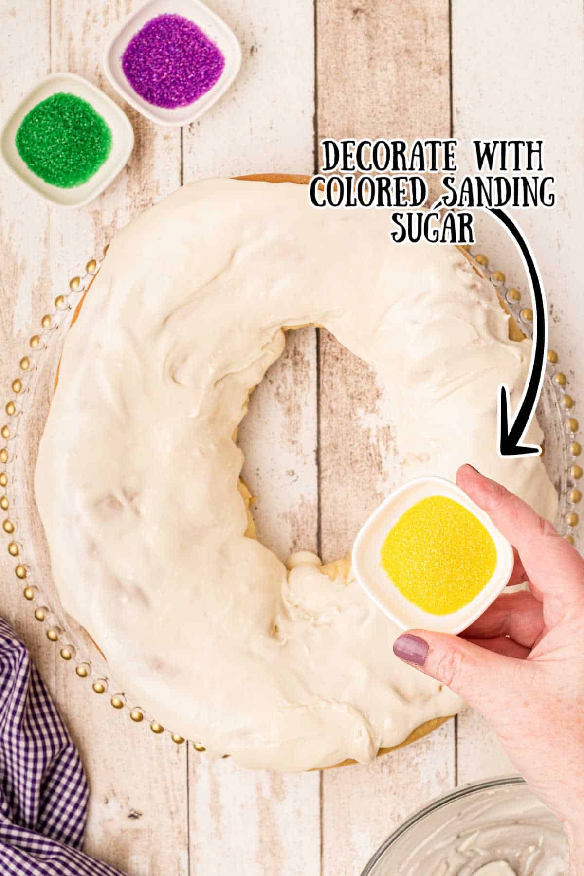 decorating a king cake