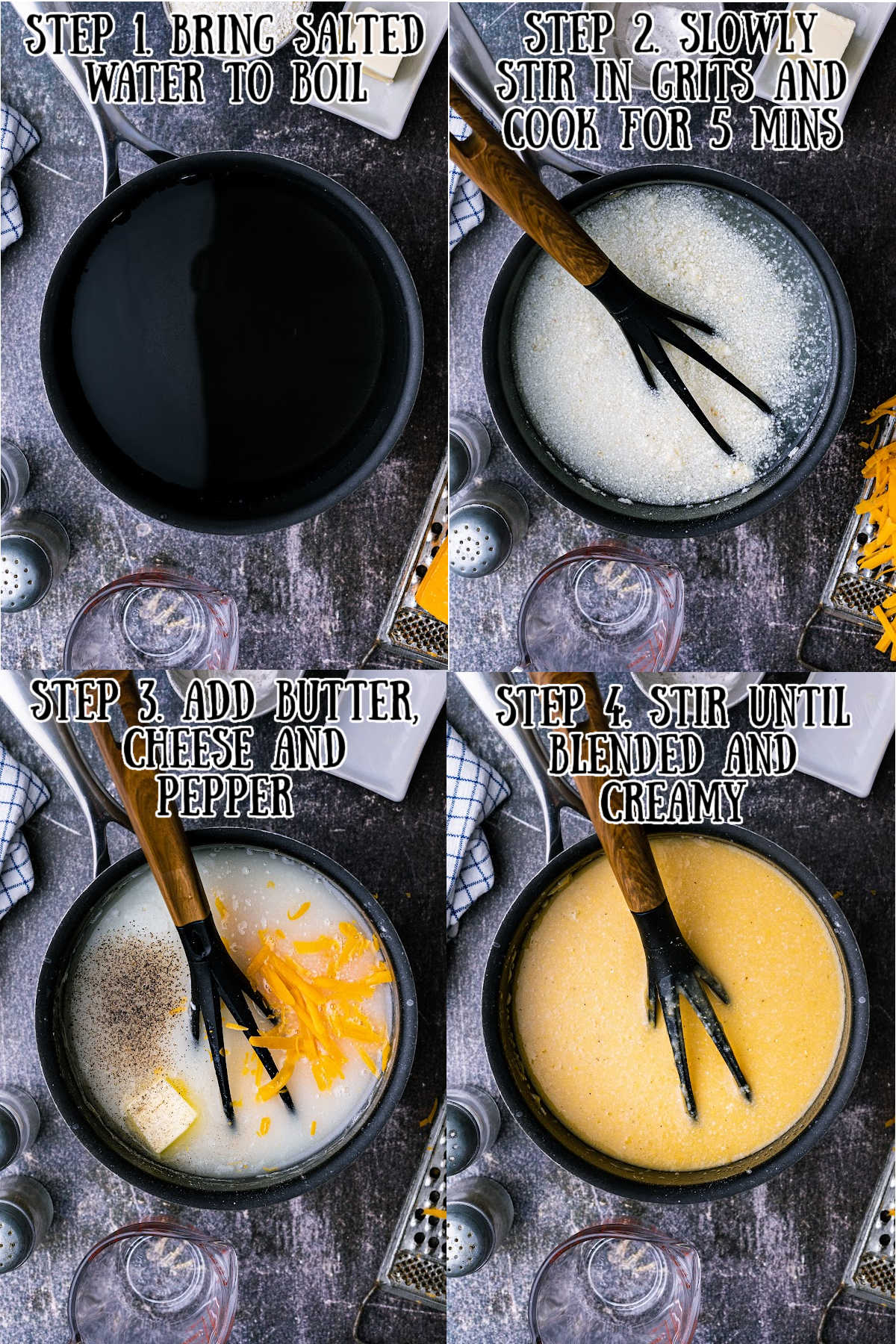 recipe steps for making cheesy grits