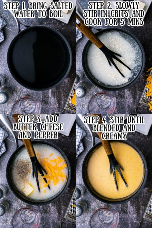 step by step images on how to make cheese grits