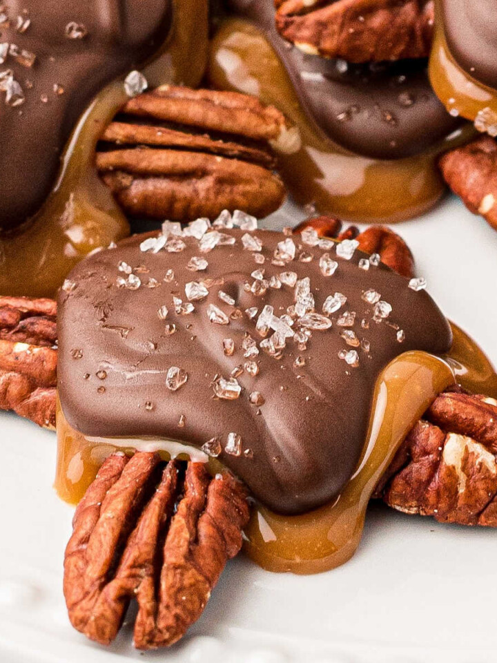 chocolate and caramel melted over pecans to look like a turtle