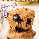 lemon blueberry muffins pinterest pin two muffins stacked up