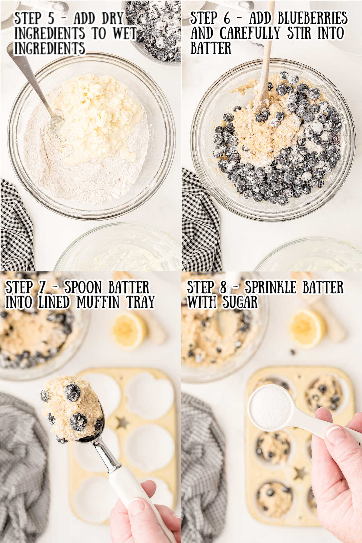 lemon blueberry muffins with sour cream step by step recipe instructions step 1 through 4