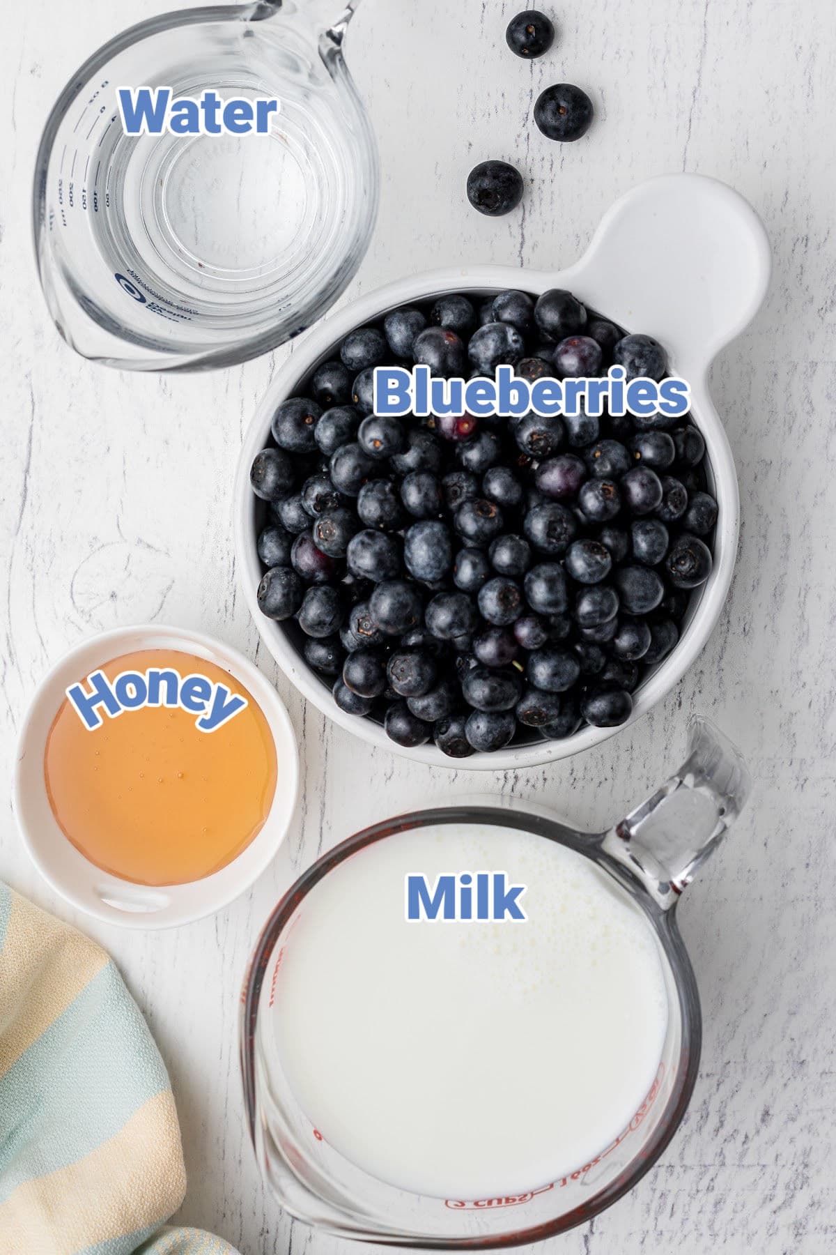blueberry milk ingredients all laid out
