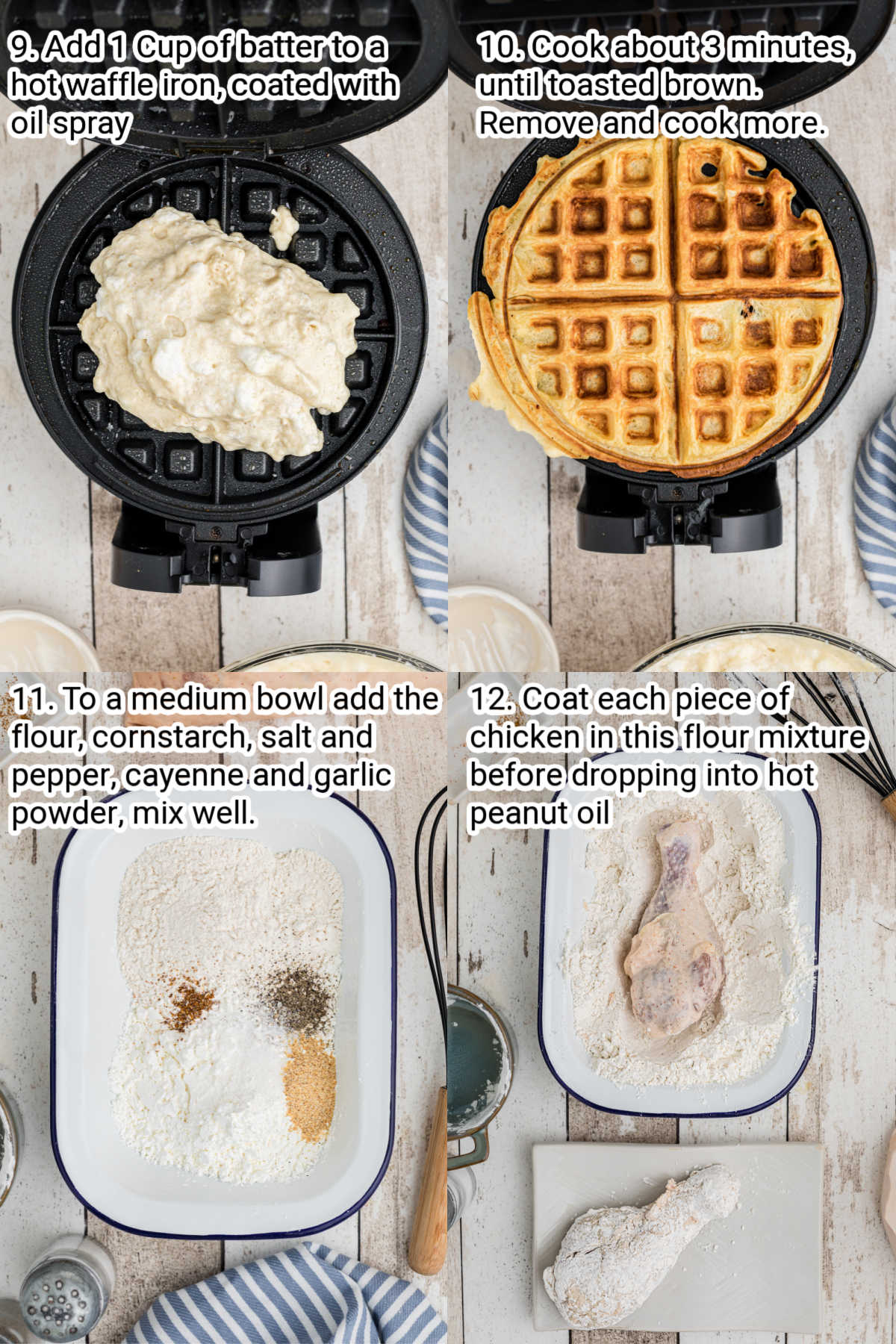 step by step instructions image for how to make chicken and waffles