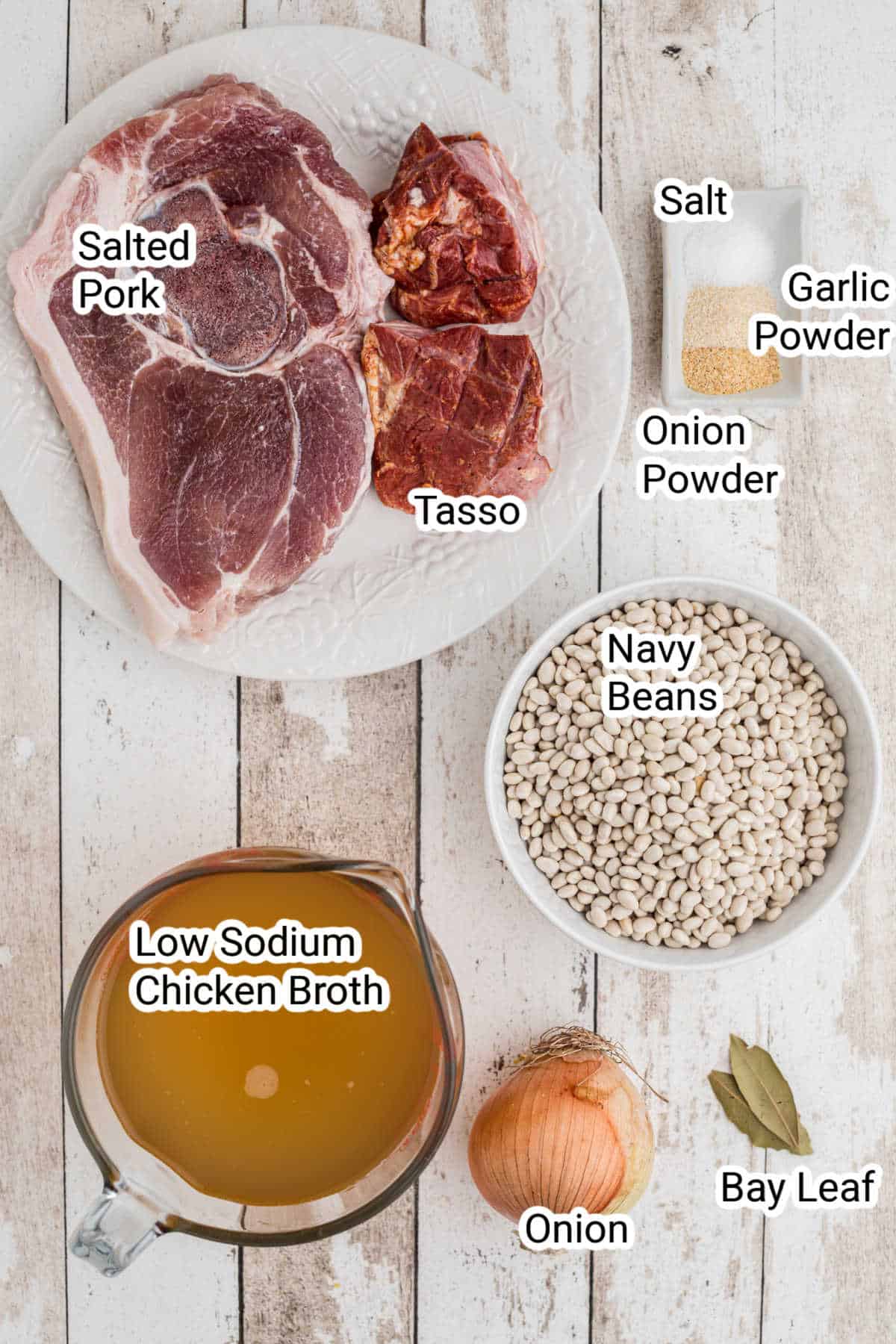 an ingredients image showing what goes into a white beans recipe