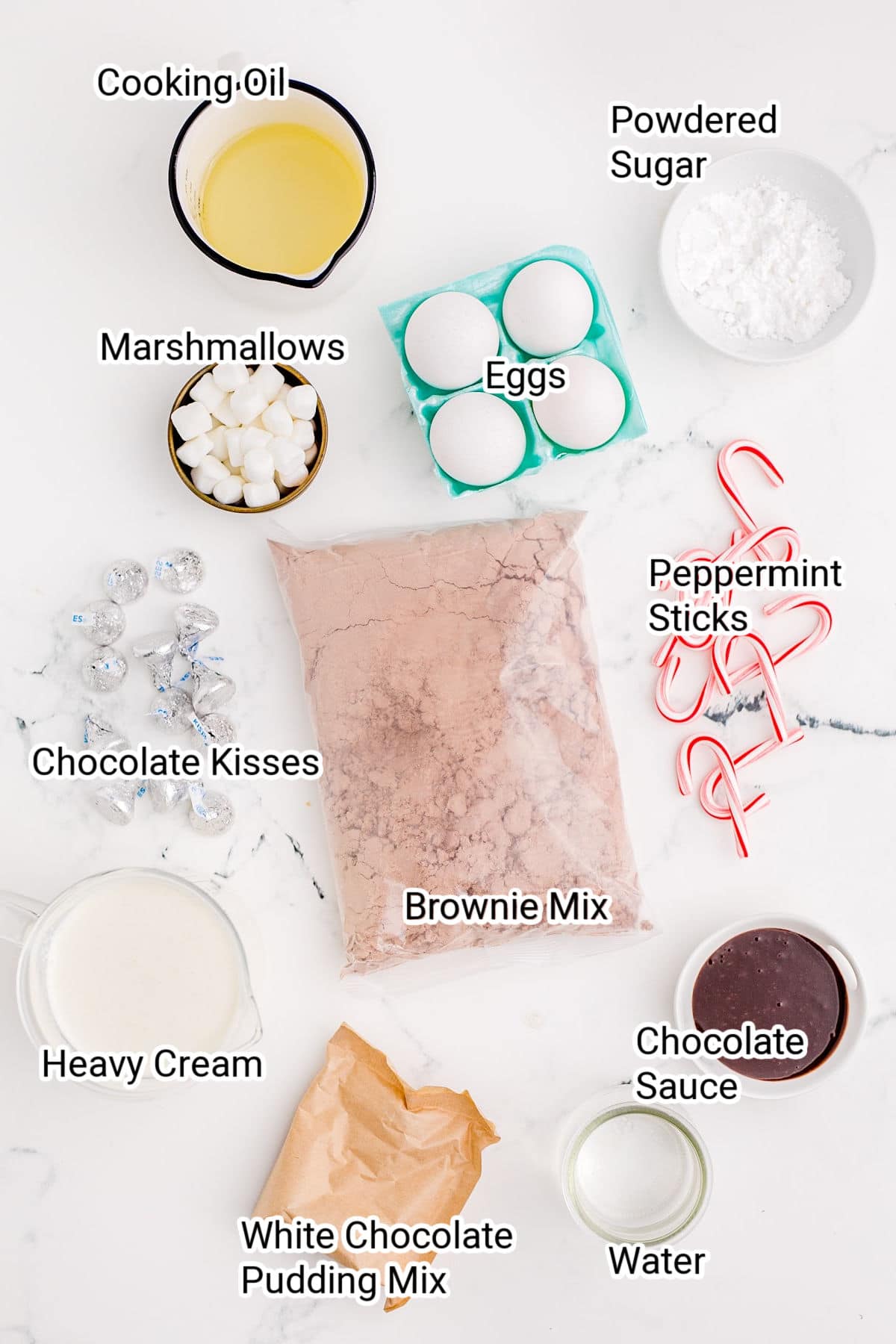 ingredients required for making hot chocolate brownie bites all laid out