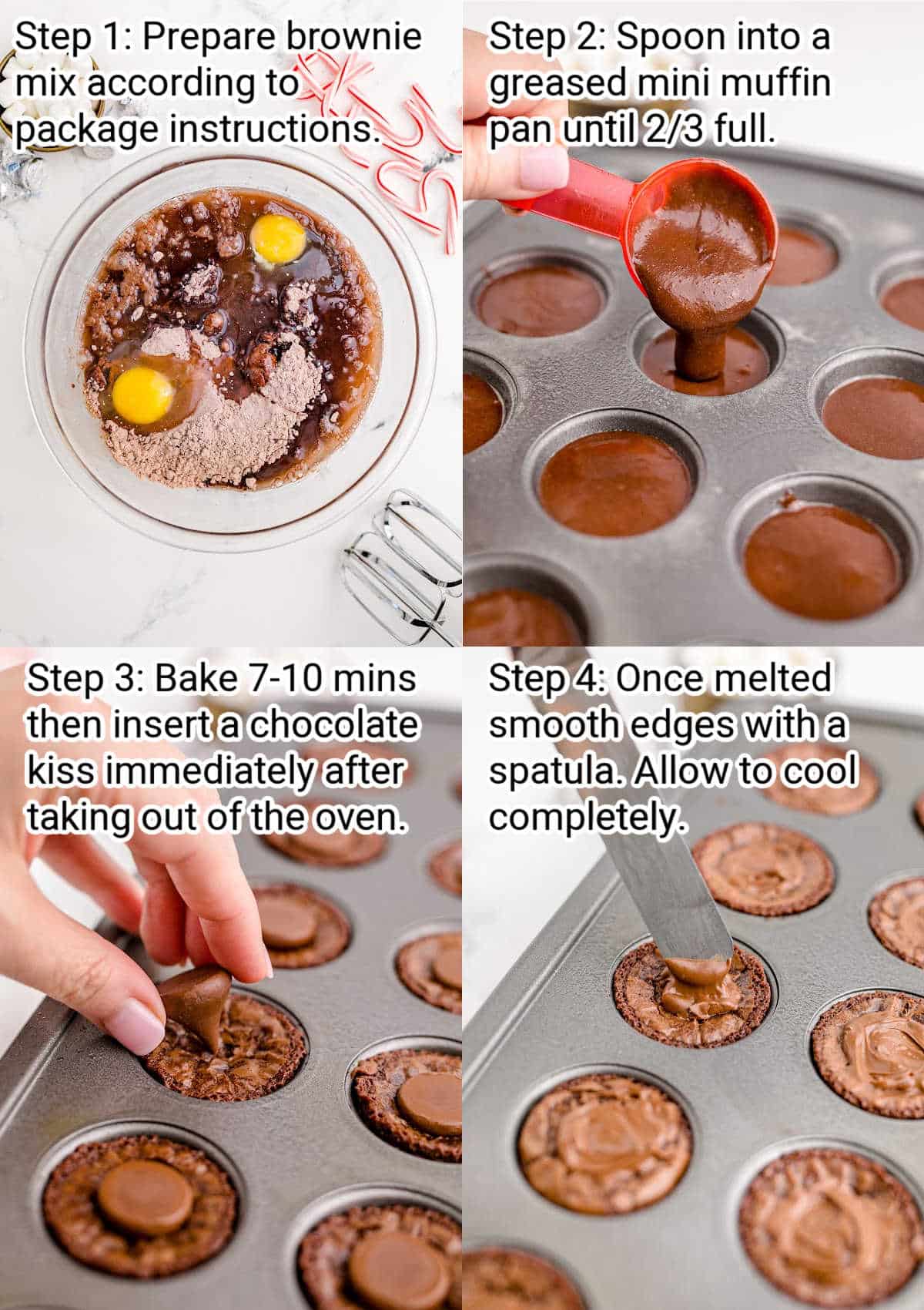 four images showing step by step images on making brownie bites