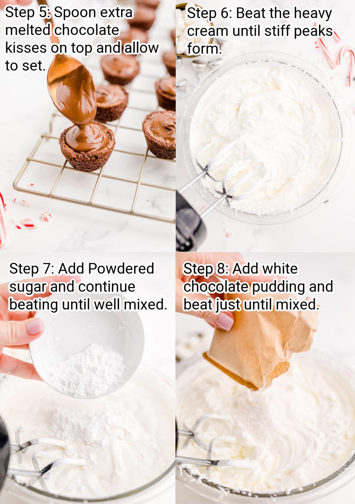 four images showing step by step images on making brownie bites