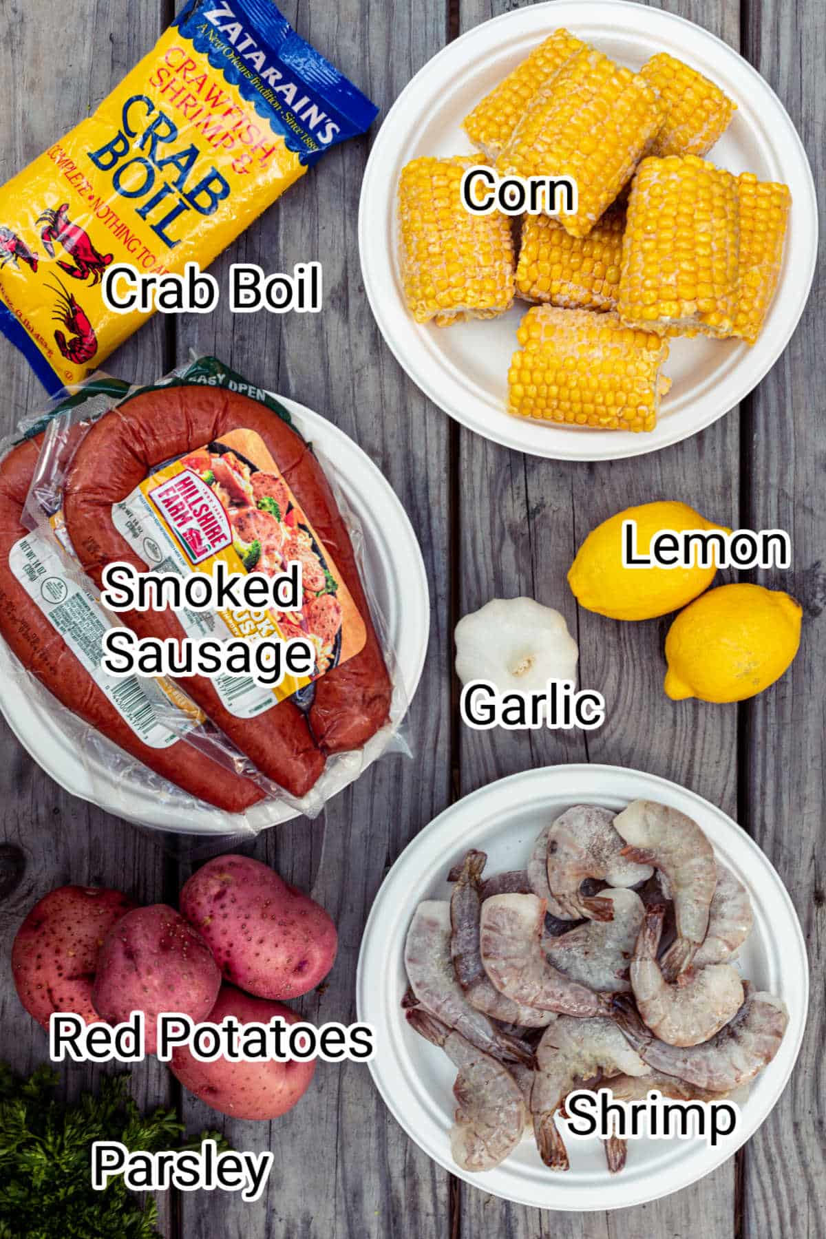 ingredients in a shrimp boil foil packet