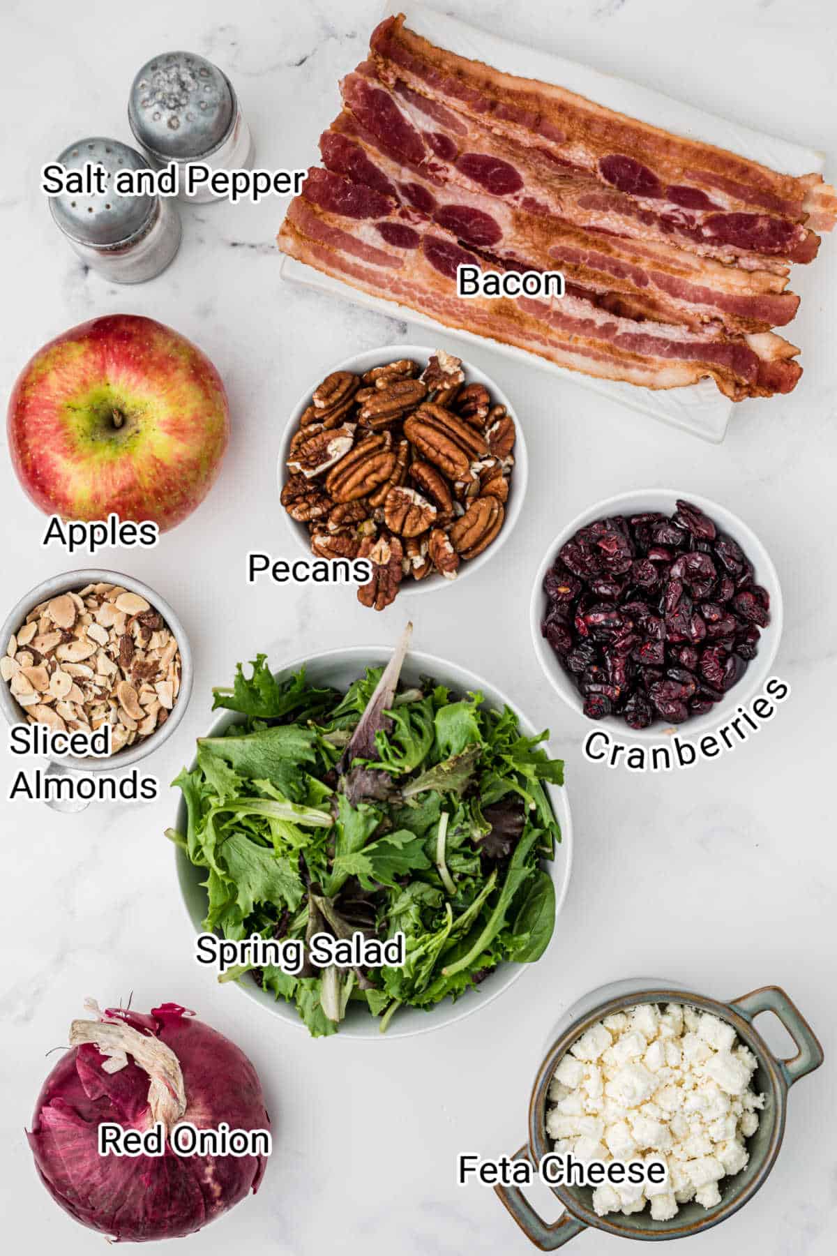 apple cranberry salad ingredients laid out