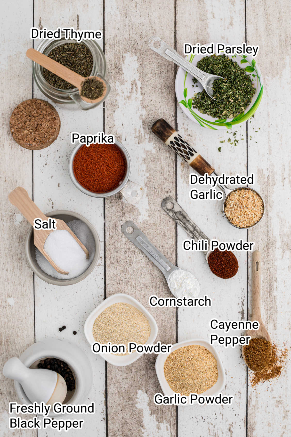 spices and herbs all laid out with labels on them showing creole seasoning ingredients