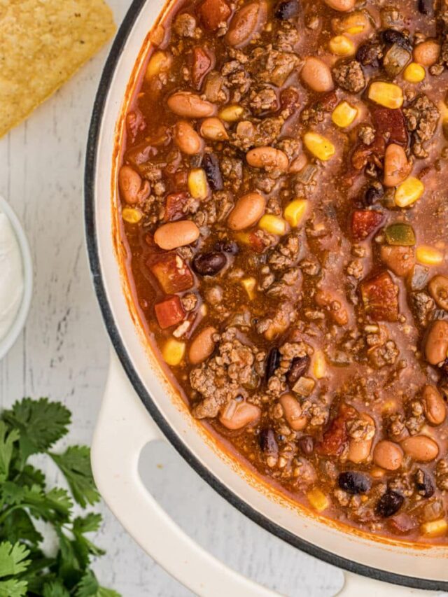 close up of a pot of taco soup.