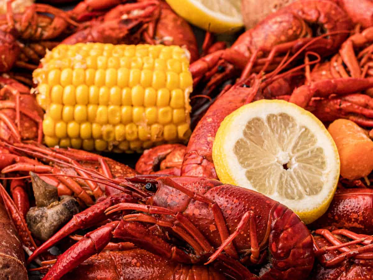 platter of boiled crawfish