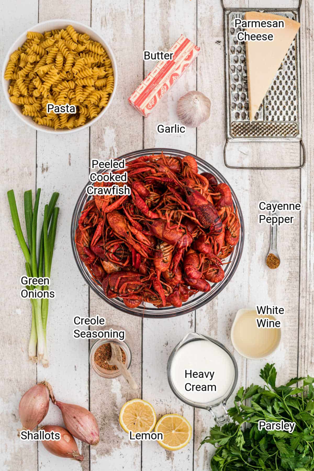 ingredients laid out that go in a crawfish monica