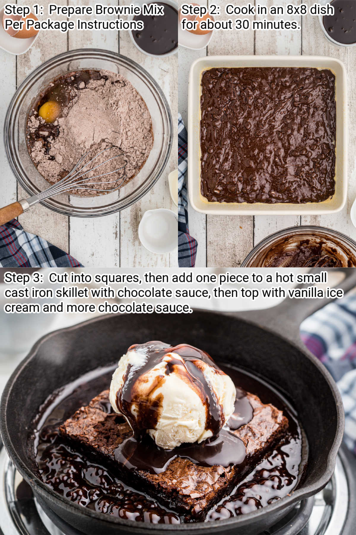 recipe steps for making a sizzler brownie