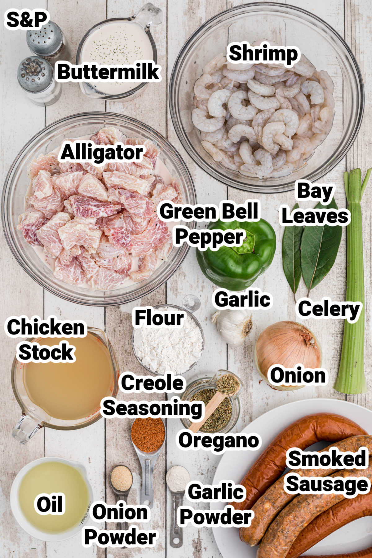 ingredients laid out for an alligator gumbo