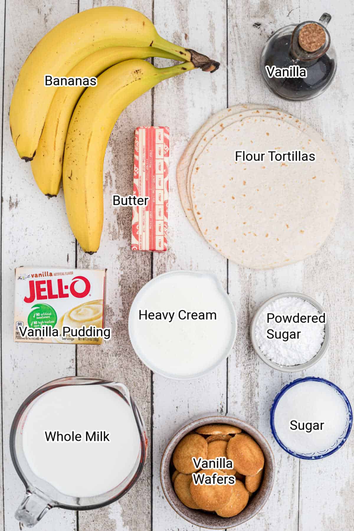 ingredients needed to make a banana pudding taco