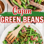 a long image with two pictures of a bowl of green beans