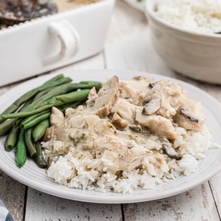 A close up of a plate of Cracker Barrel Chicken and Rice Recipe