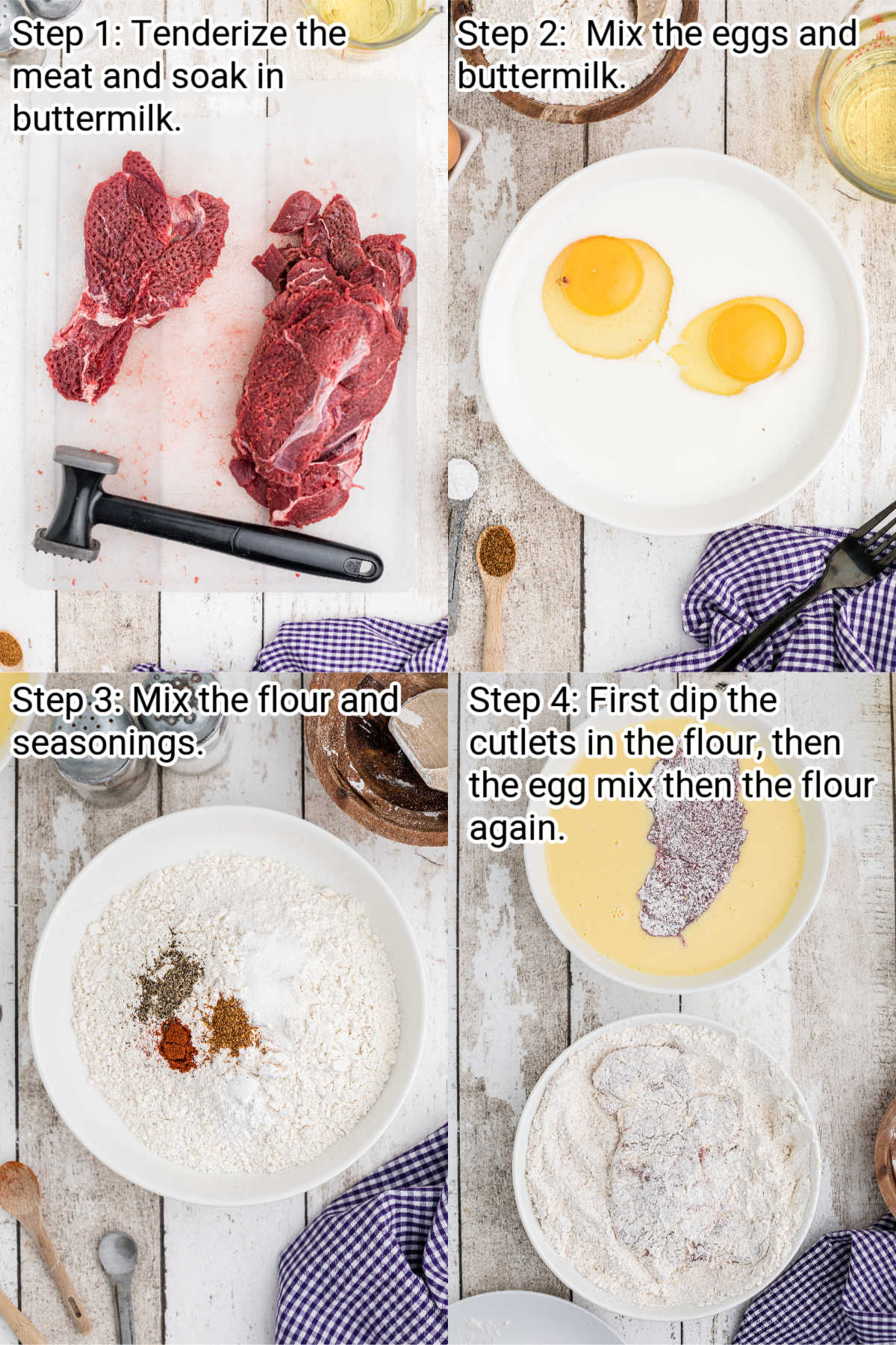 four images showing how to make venison cutlets