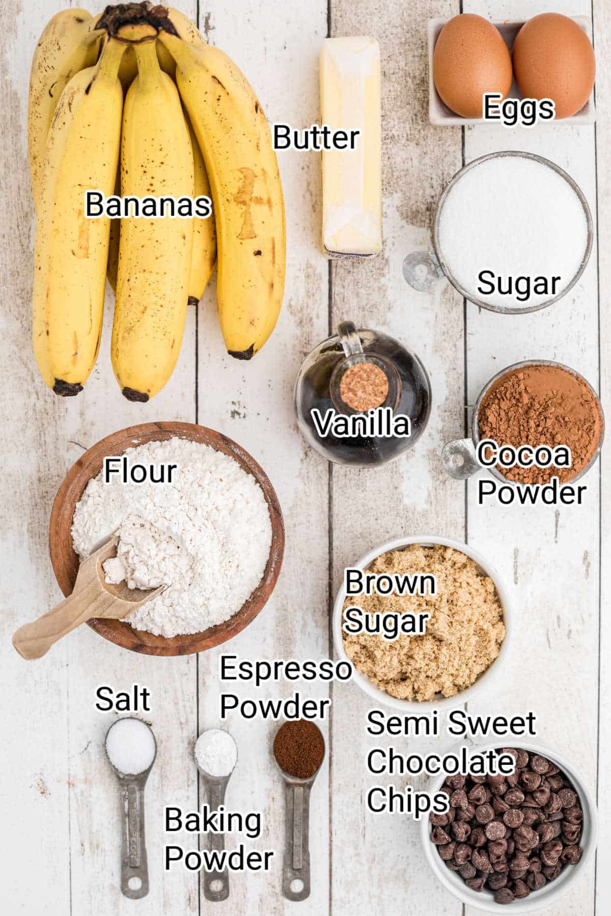 ingredients all laid out ready to make banana brownies