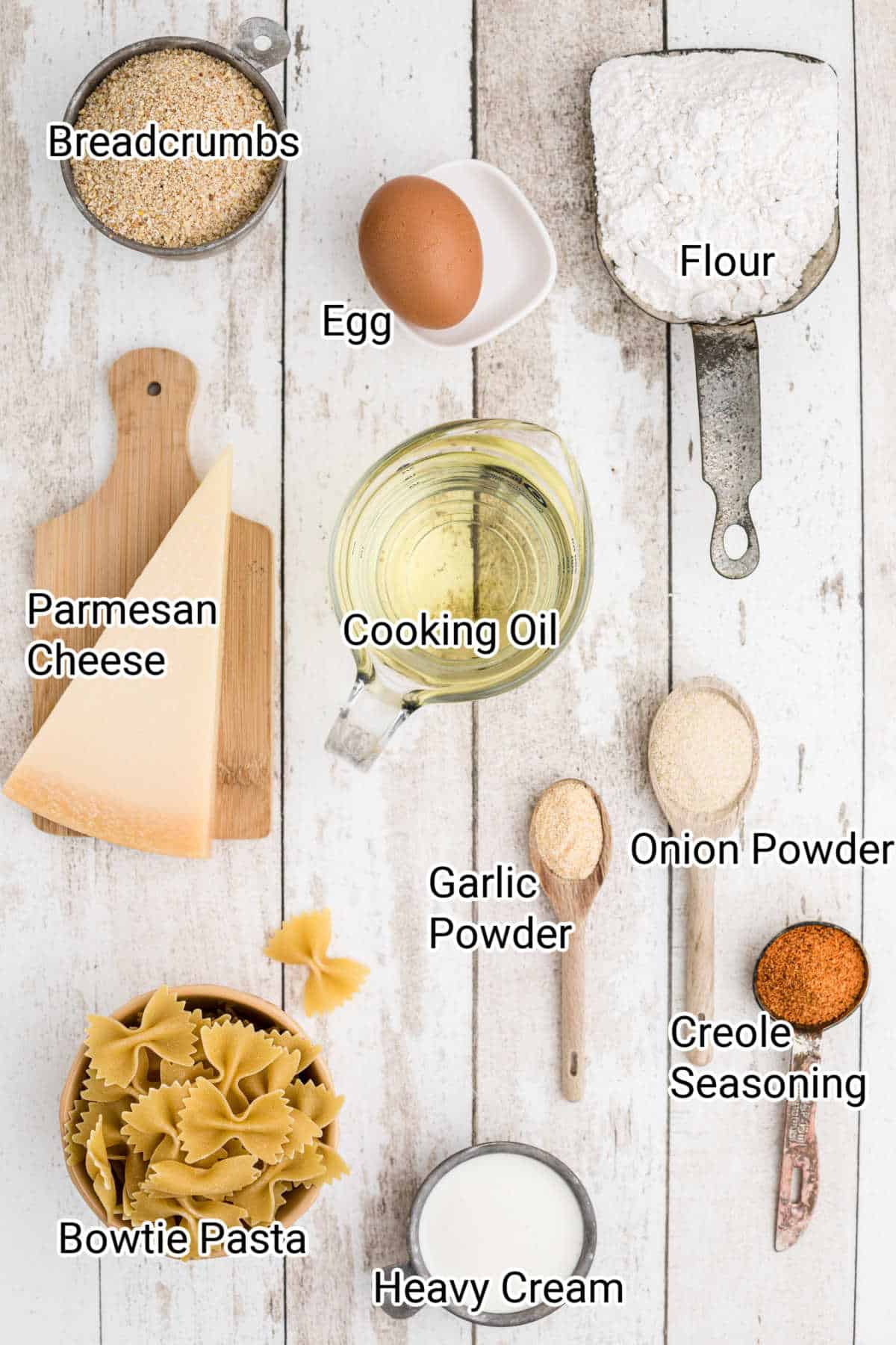 ingredients needed to make fried bowtie pasta - ingredients all laid out