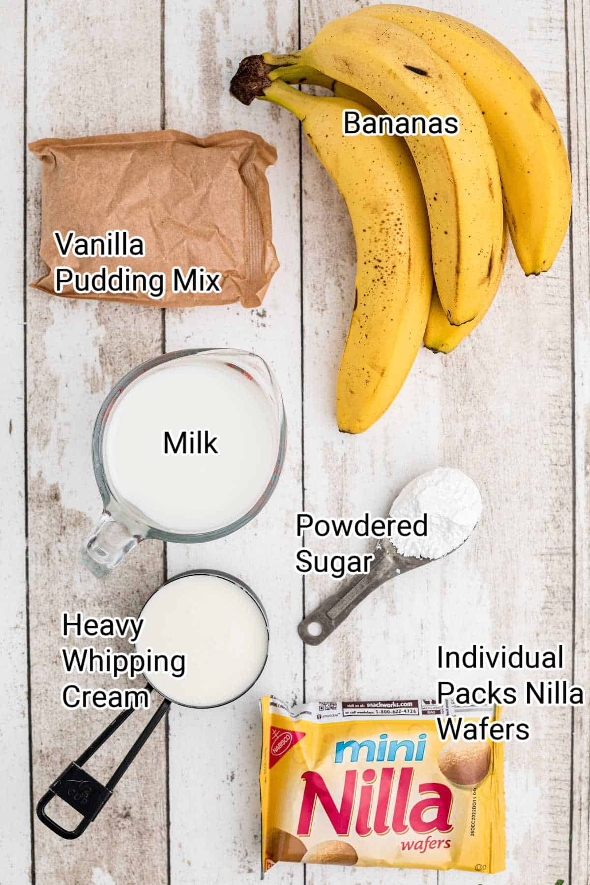 ingredients all laid out for what goes into a walking banana pudding