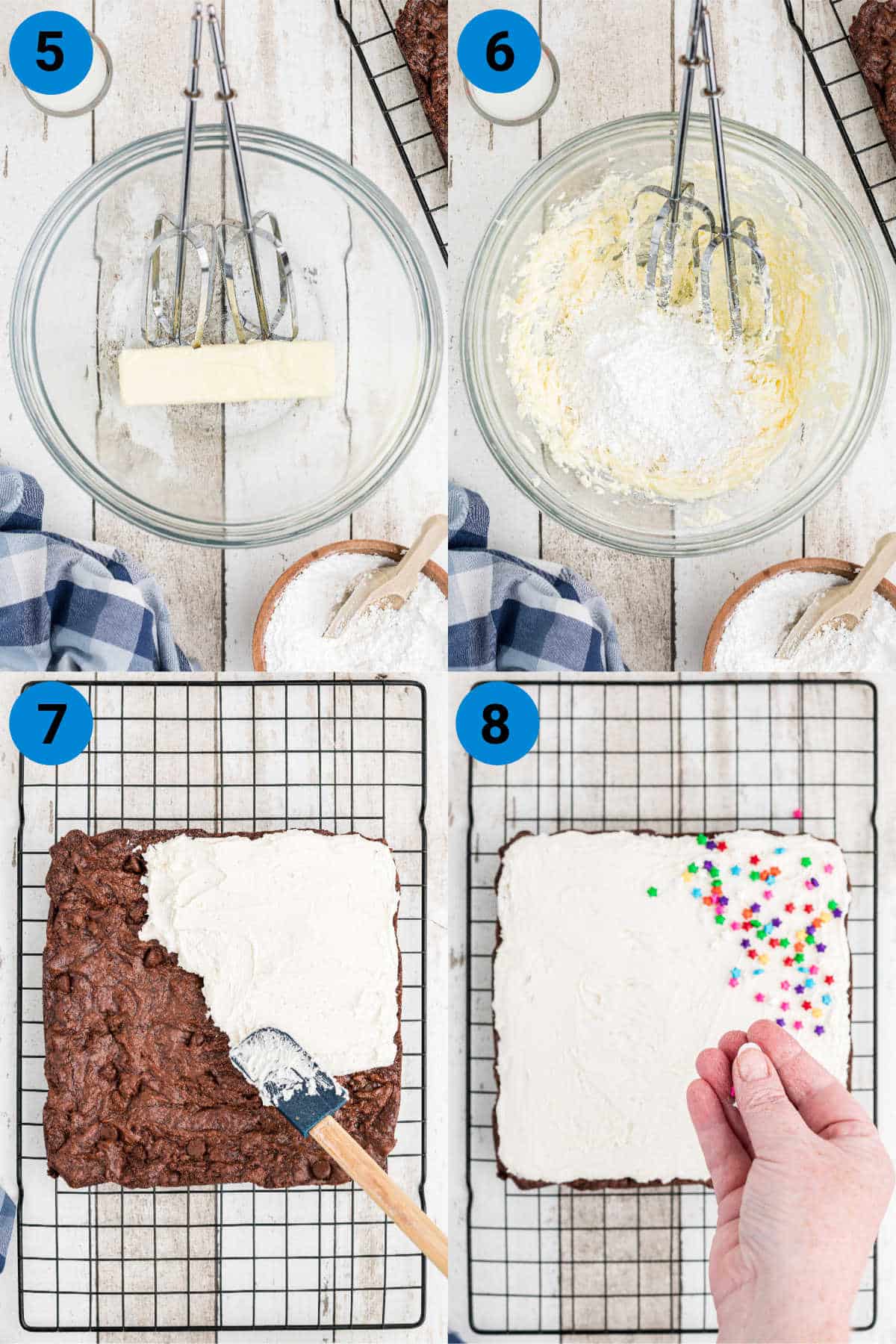 a collage of four images showing how to make birthday brownies
