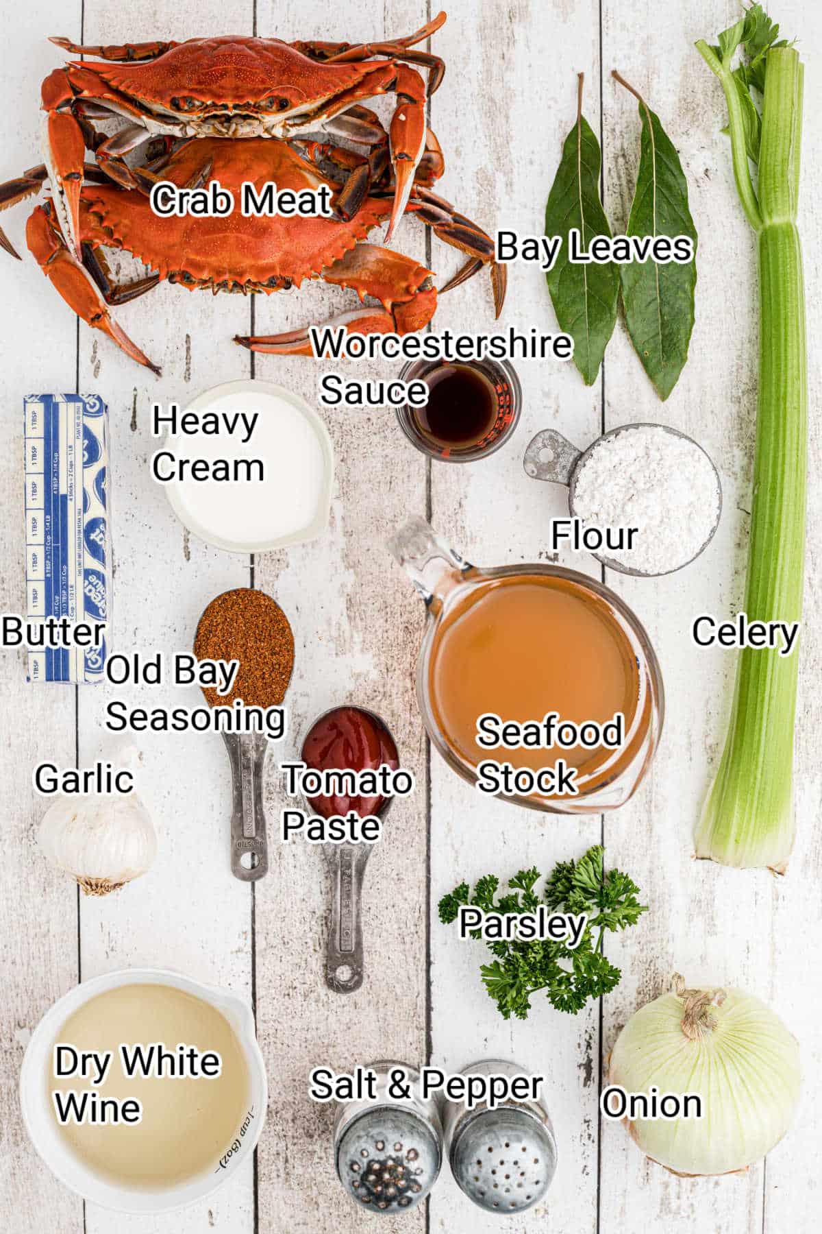 ingredients all laid out that would be required to make a crab soup
