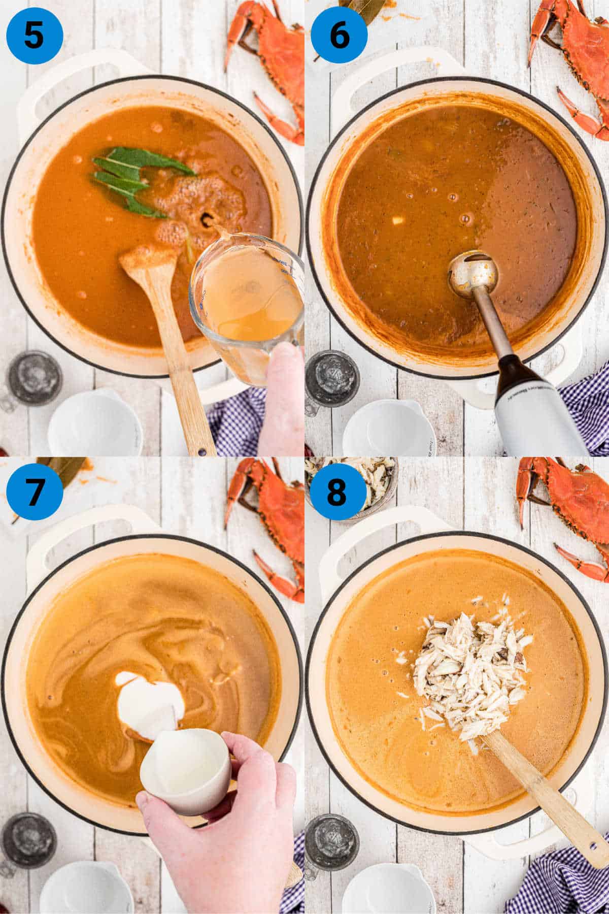 collage of four images showing how to make a crab soup