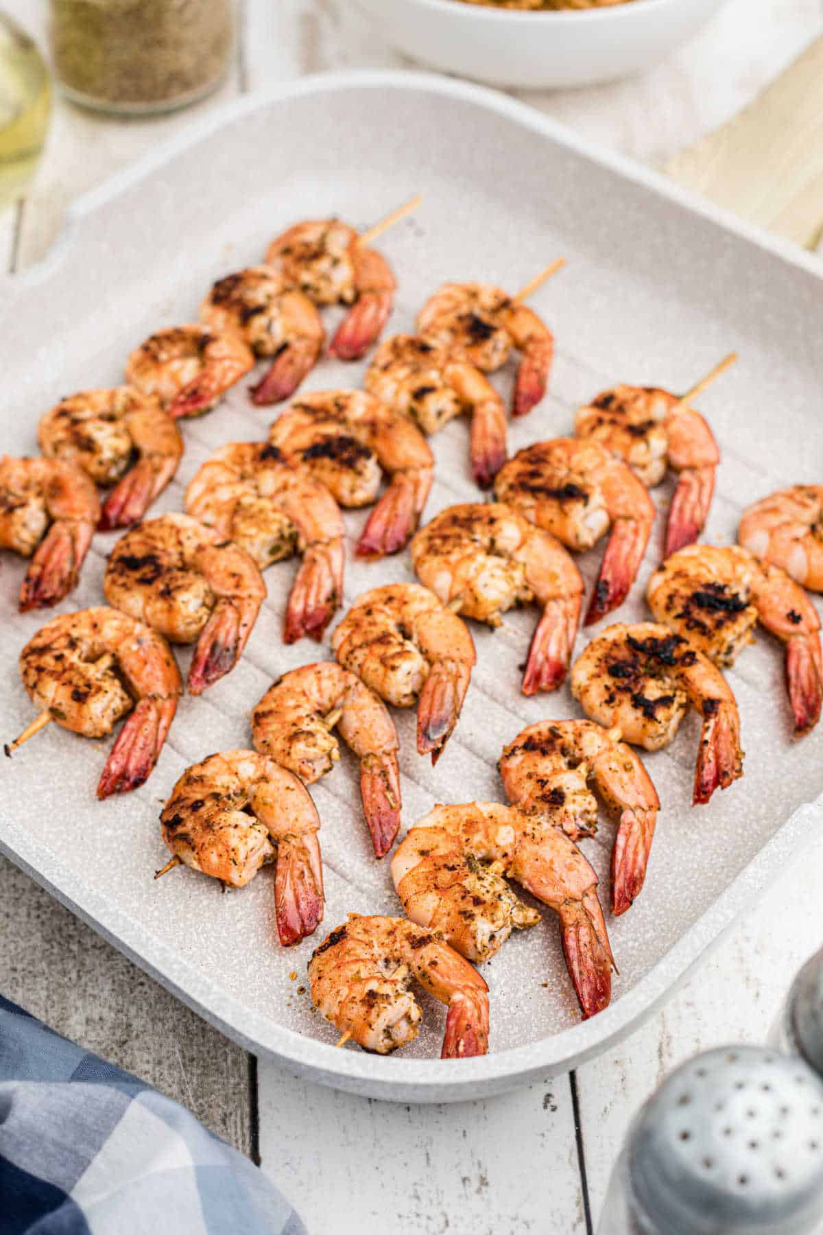 Texas roadhouse grilled shrimp being cooked in a grill pan