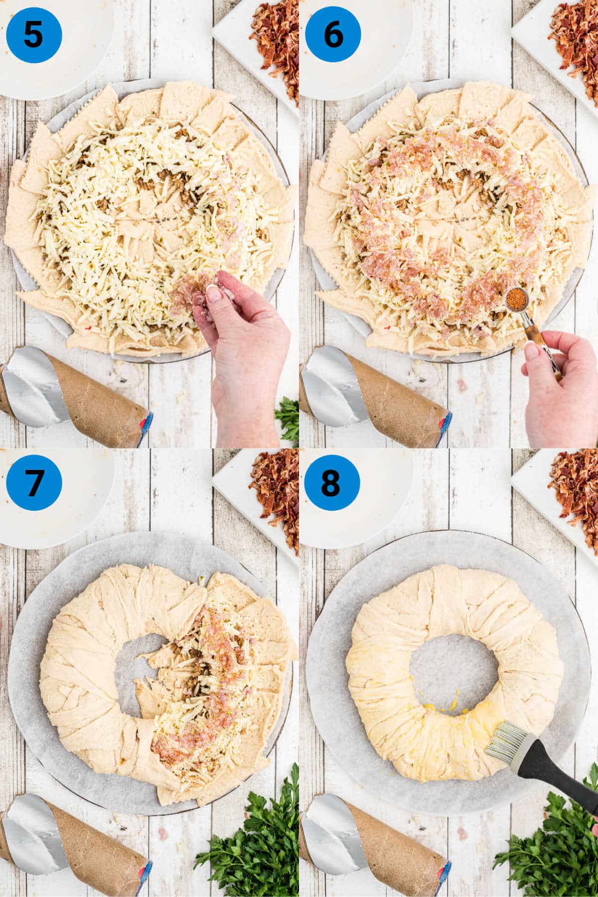 four image collage showing boudin king cake recipe steps on how to make it