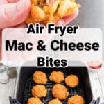 Two images of mac and cheese bites with a text overlay for pinterest.