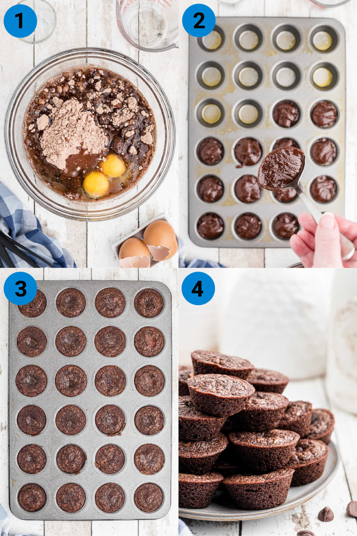 4 images showing how to make brownie bites