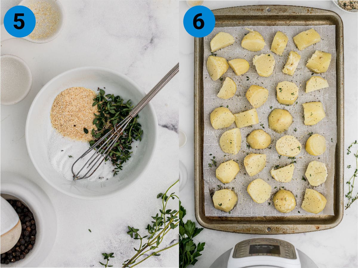 two images showing how to make instant pot potatoes crispy