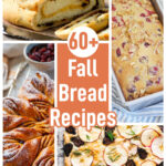 a collage of four fall bread recipes surrounding a block in the middle with the title