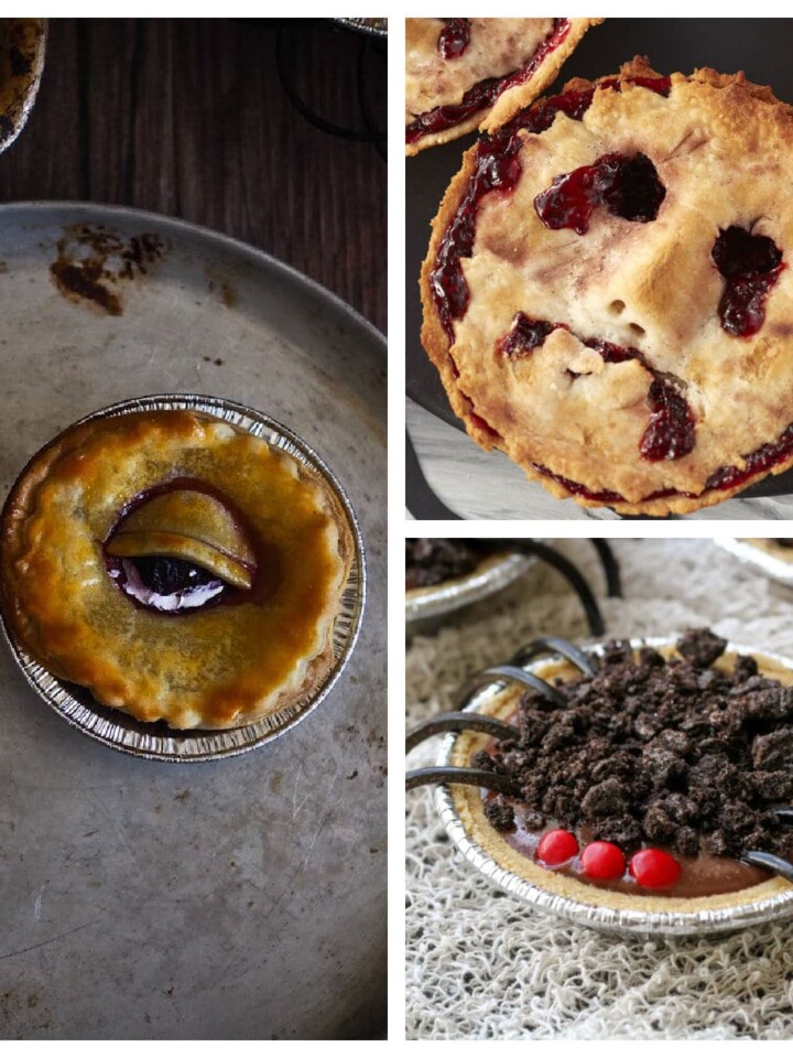 collage of three images showing some halloween pie recipes