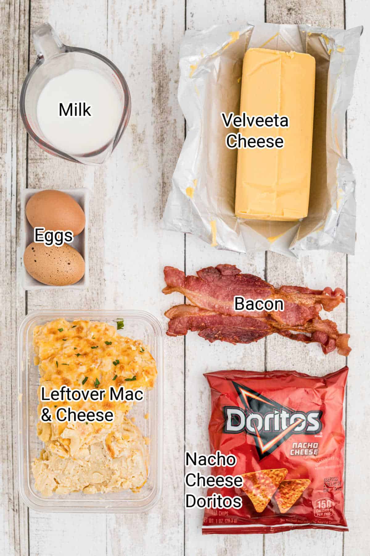 Ingredients for making Air Fryer Mac n cheese bites.
