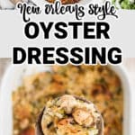 two images showing southern oyster dressing.