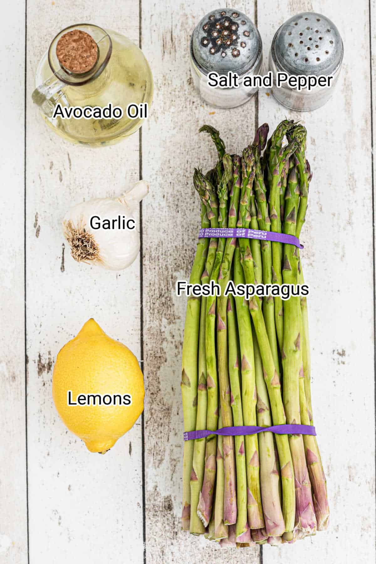 smoked asparagus ingredients with text overlay describing the ingredients.