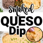 two images of smoked queso dip
