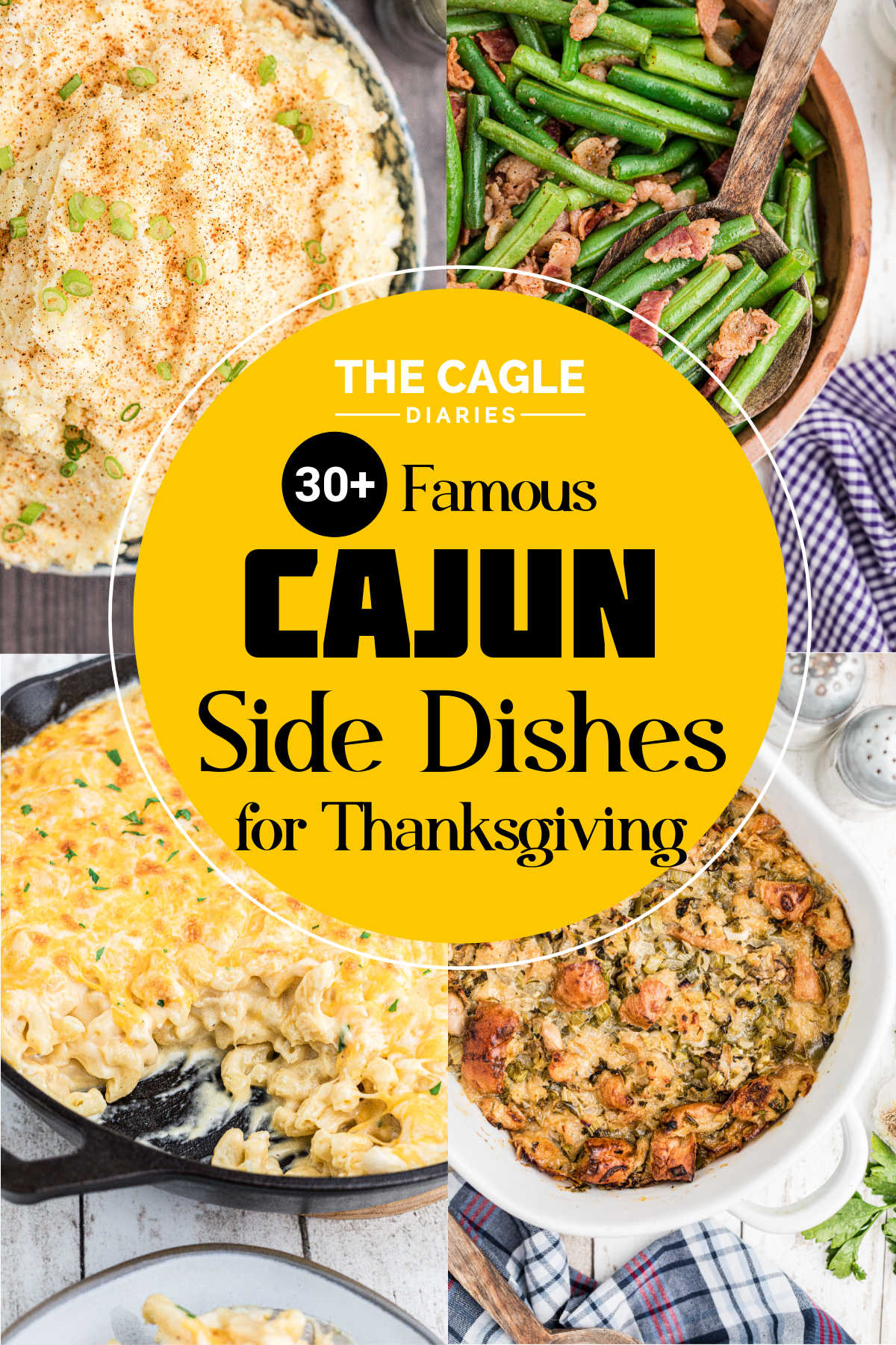 A collage of four images showing Cajun Thanksgiving Side Dishes, with text overlay for Pinterest.