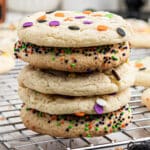 A stack of halloween cake mix cookies.