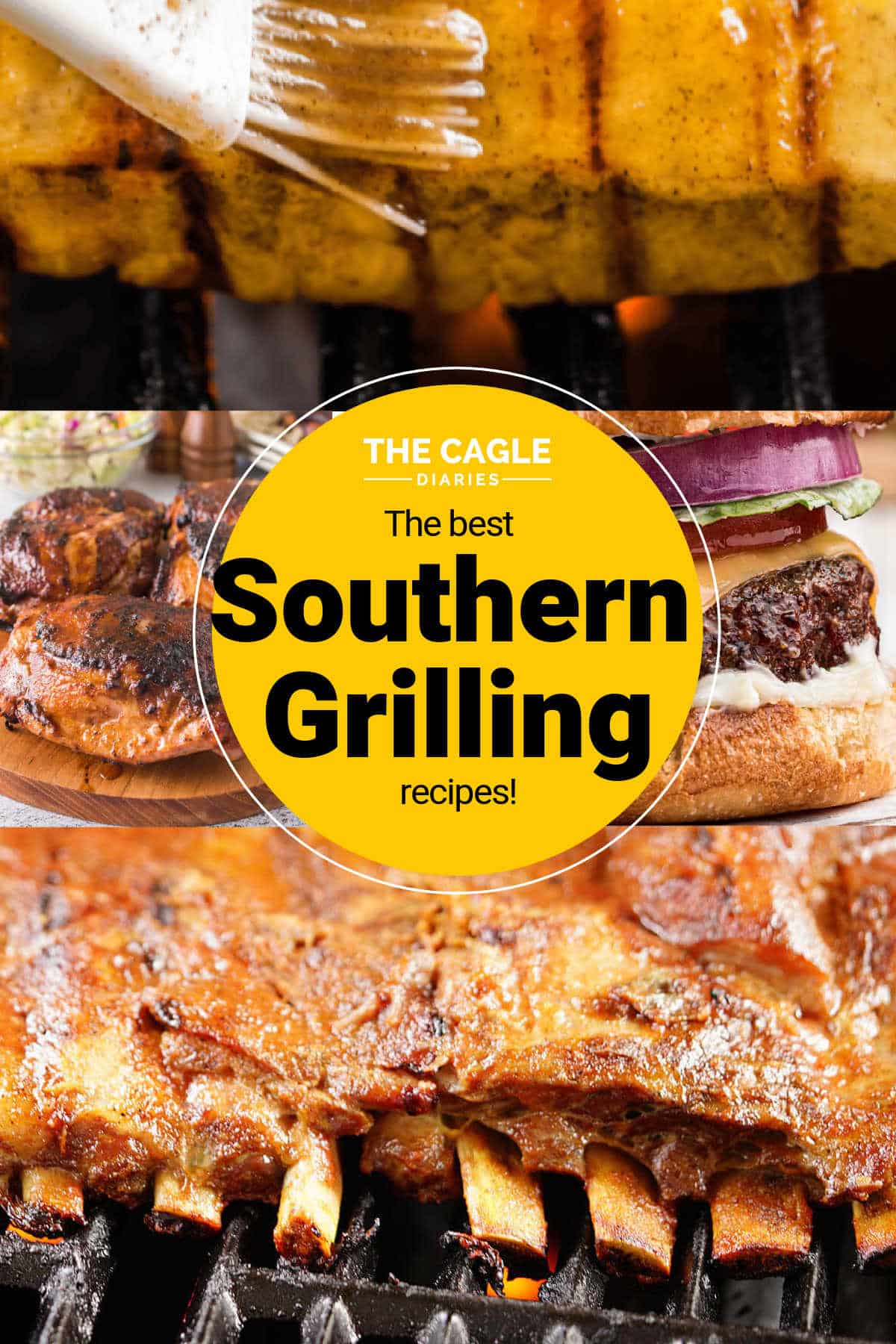 Collage of images showing different southern grilling recipes.