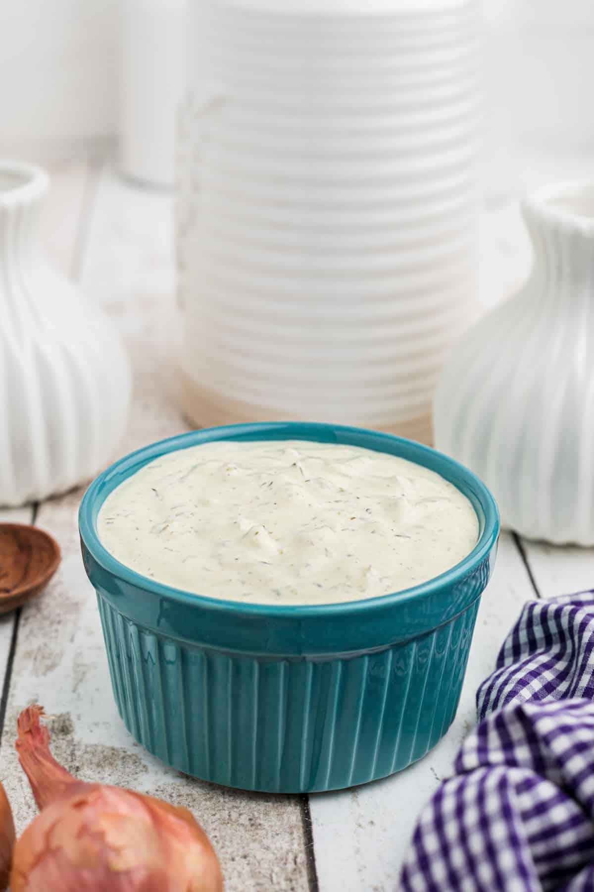 A large bowl of tartar sauce.